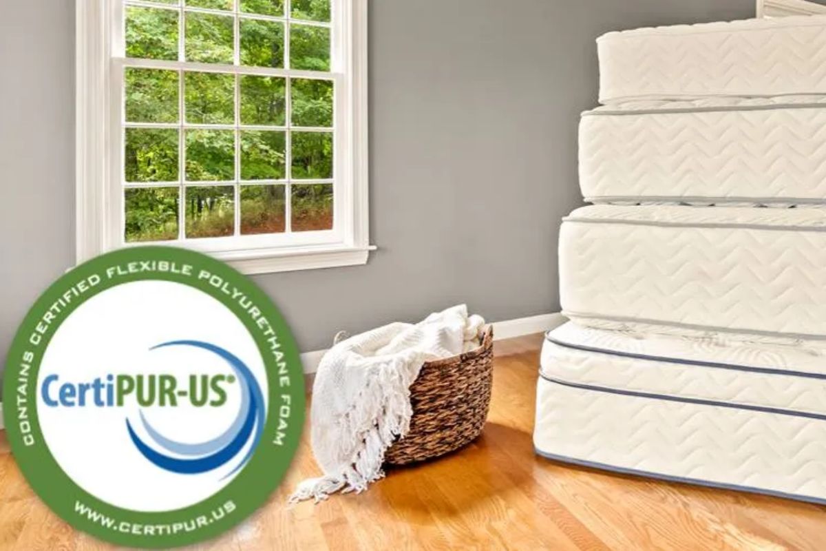 CertiPUR-US certified DLX Premier Hybrid mattress highlighting non-toxic foam and safety standards