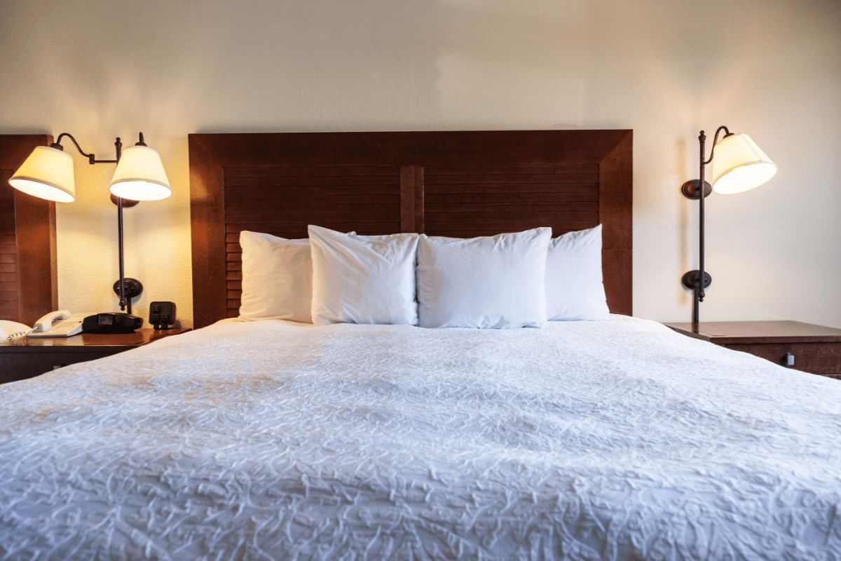 Standard king size bed setup showing width and sleeping space for two people