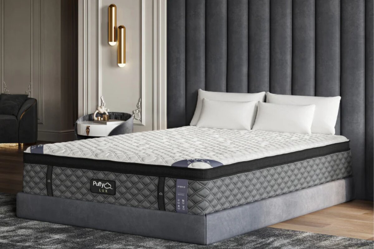 The Puffy Lux mattress in a bedroom.