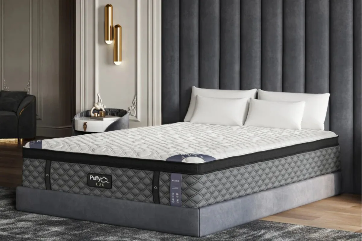 The Puffy Lux mattress in a bedroom.