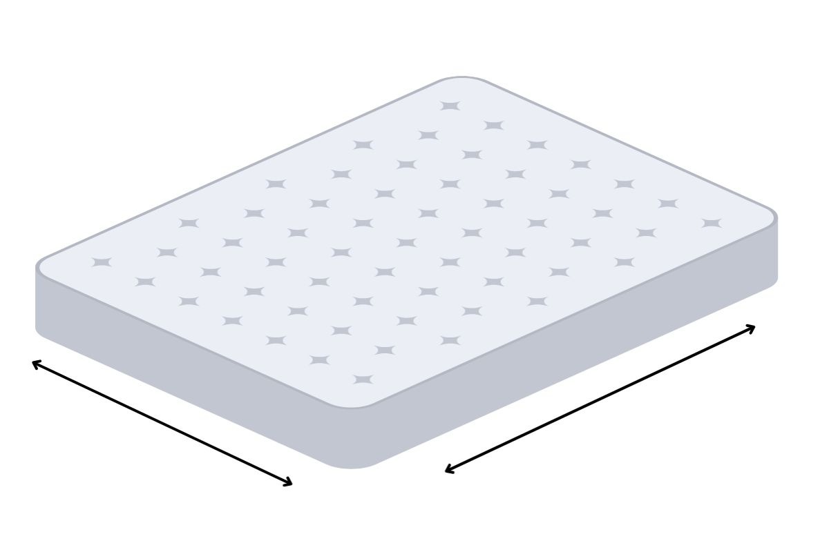 Diagram of a king size mattress with arrows indicating width and length measurements