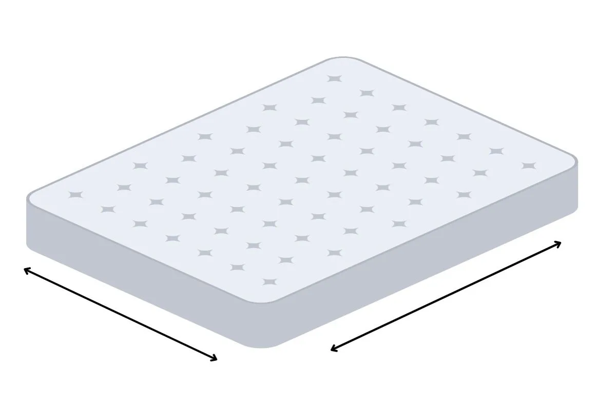 Diagram of a king size mattress with arrows indicating width and length measurements