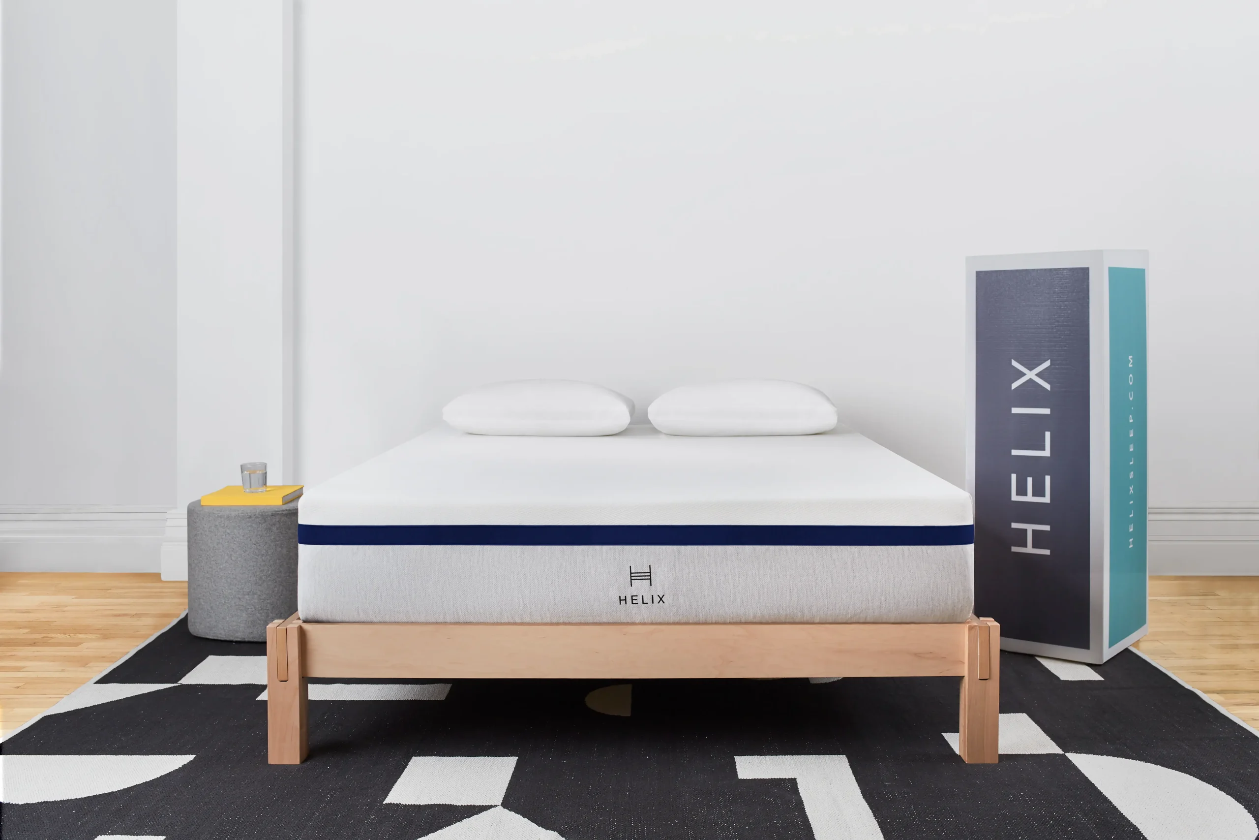 Helix twin size mattress on platform bed highlighting compact comfort and support for smaller spaces