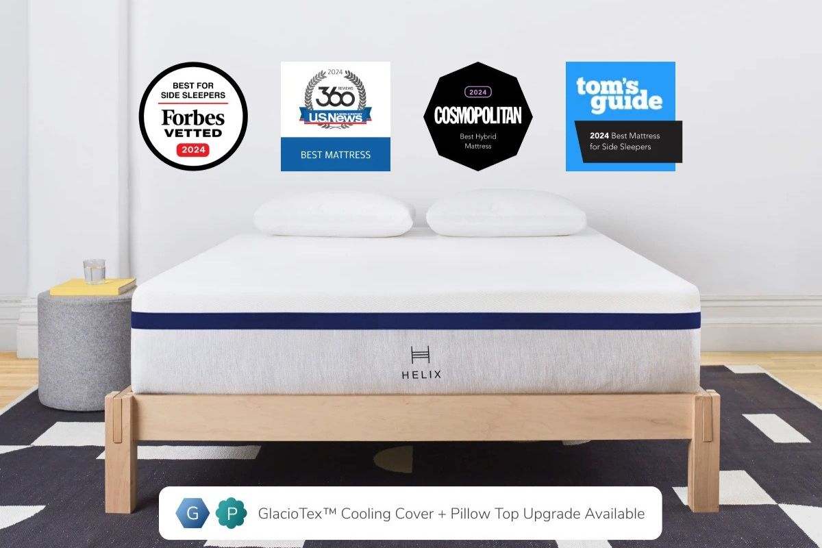 Helix full size mattress with multiple awards highlighting cooling features and overall performance