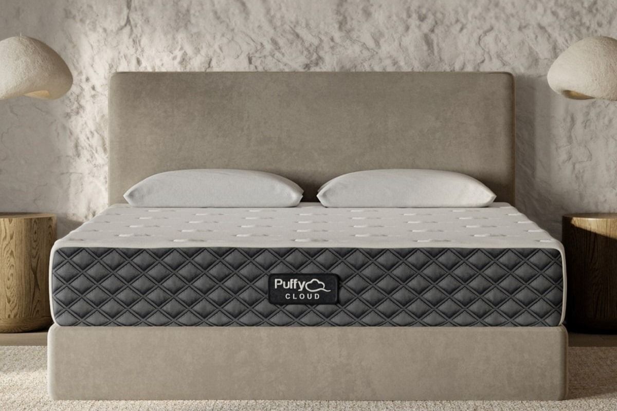 Puffy Cloud full size mattress on bed frame showing plush comfort and balanced support