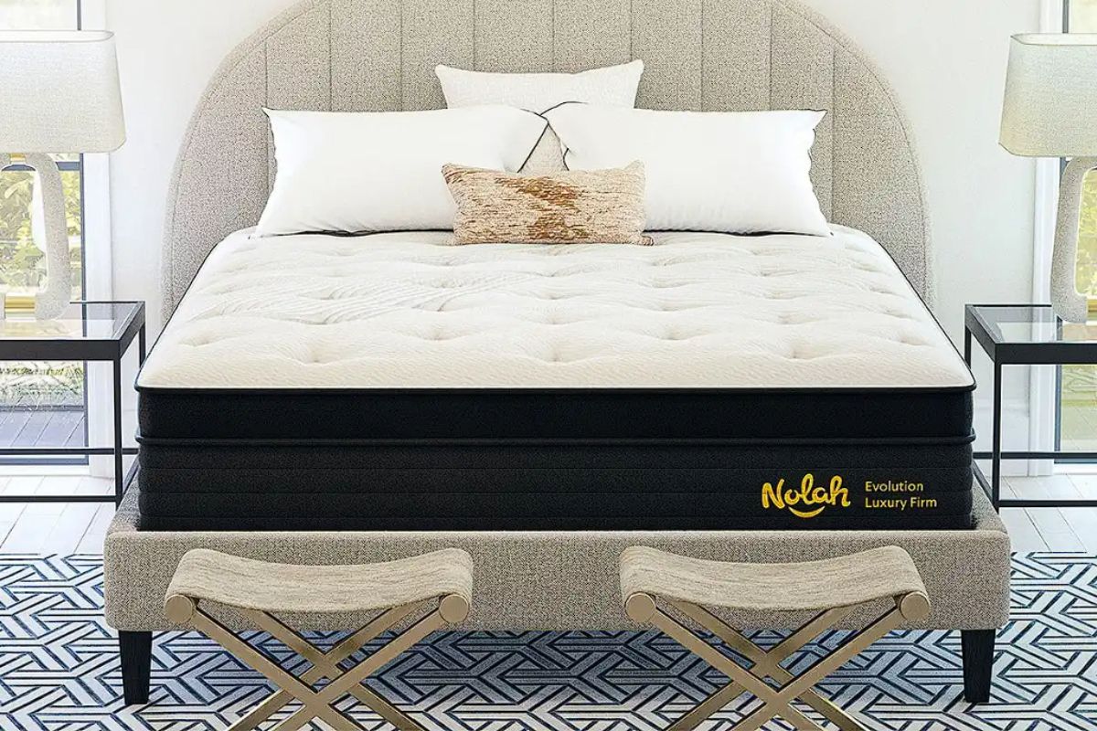 Nolah Evolution mattress on full size bed showcasing comfort, support, and modern bedroom setup