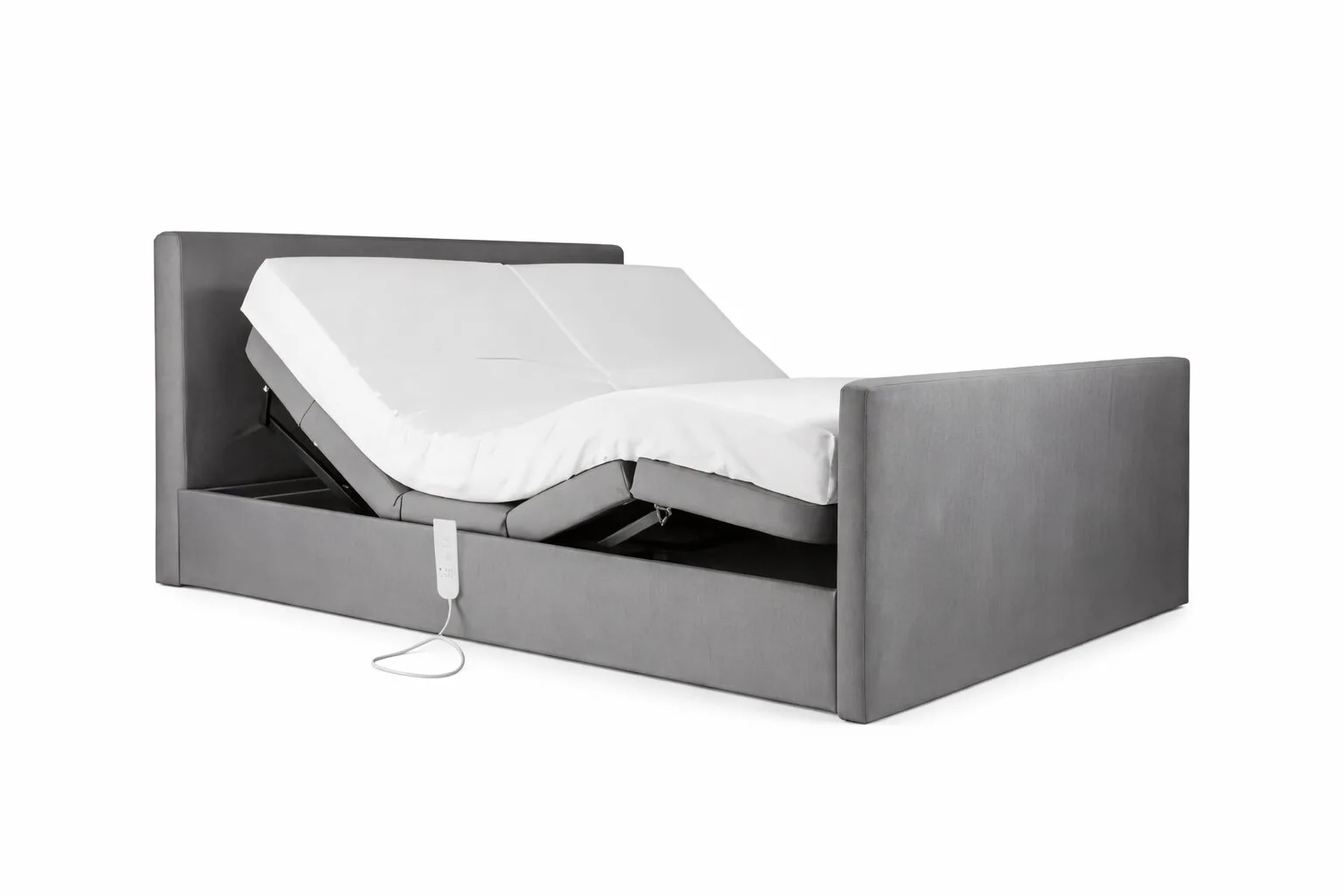 How To Keep Split King Mattresses Together? adjustable bed frame with split mattress elevated at head and knee sections with remote control