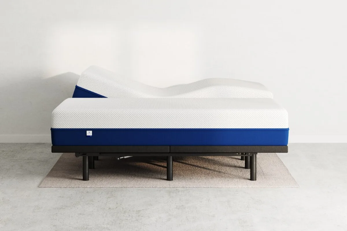 How To Keep Split King Mattresses Together? side view of split king adjustable mattress with contoured shape on modern bed frame