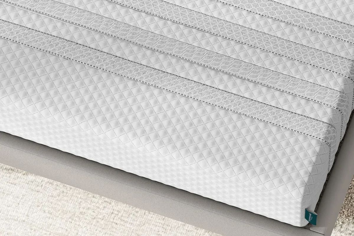 A close up of the cover of the Leesa Sapira Hybrid mattress.