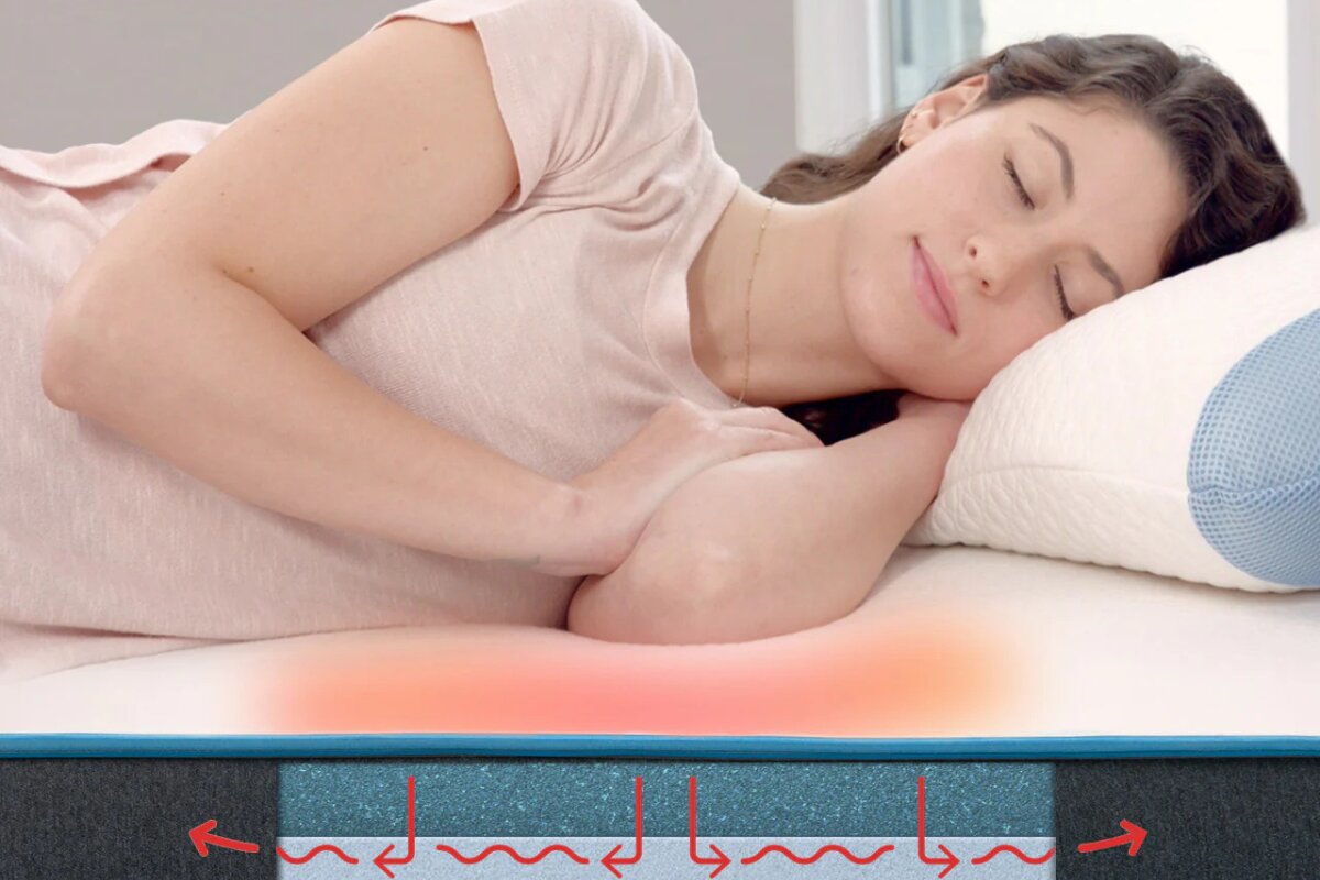 woman sleeping on bear original mattress showing pressure relief and airflow support layers