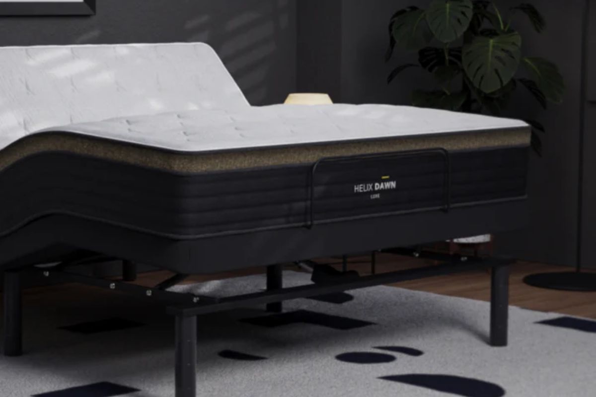 The Helix Dawn Luxe on an adjustable bed.