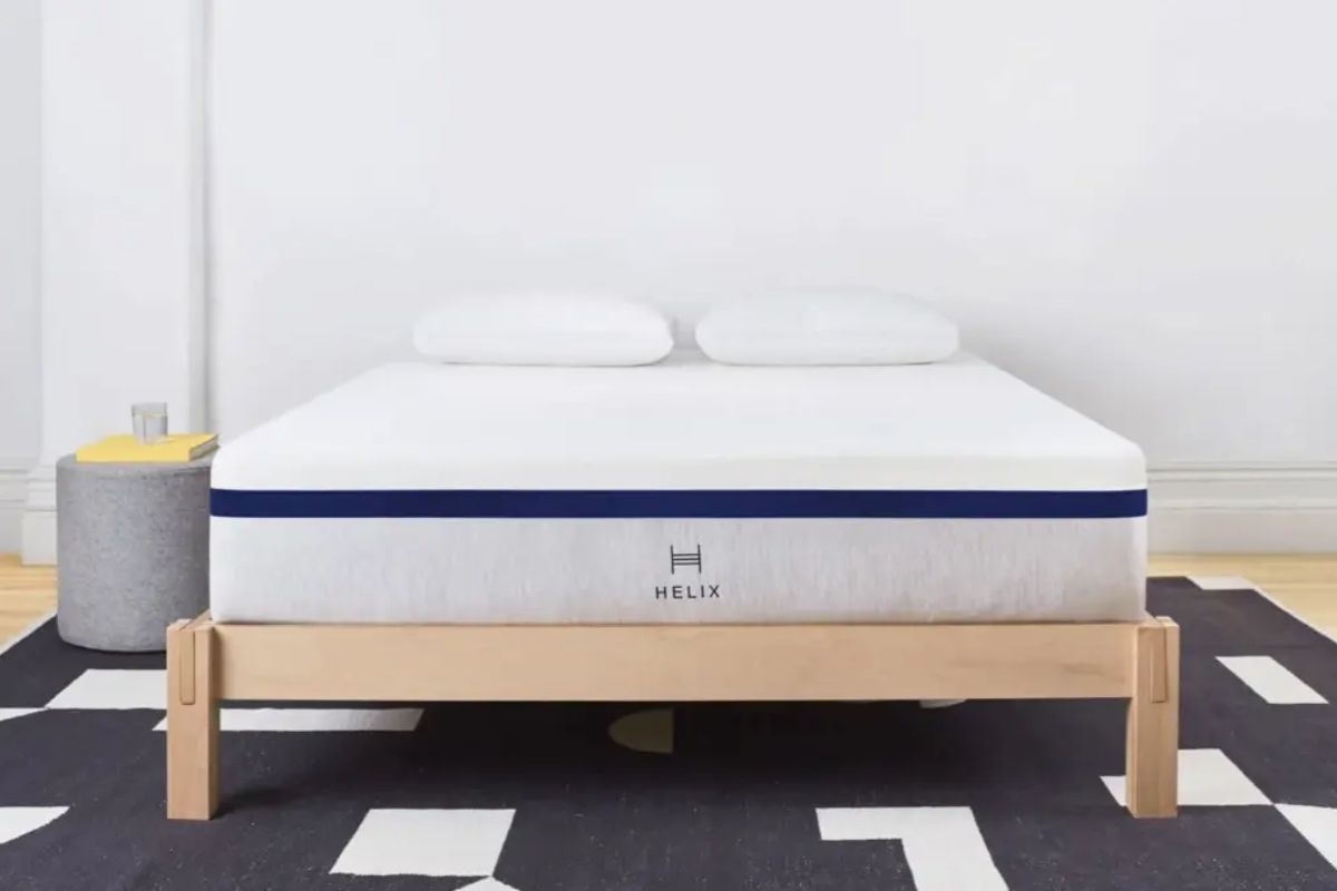 Helix Midnight mattress on platform bed showing real user setup and everyday use