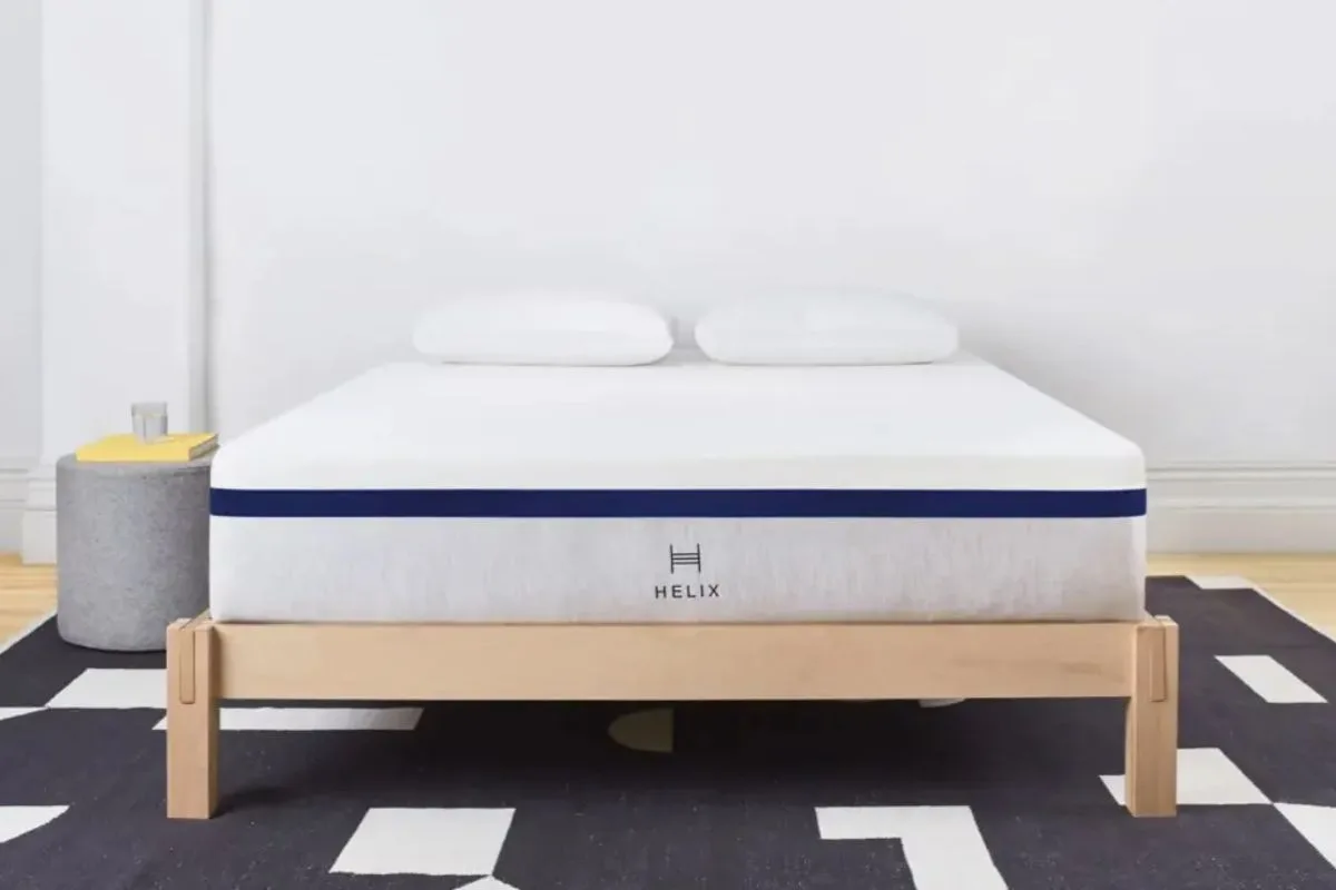 Helix Midnight mattress on platform bed showing real user setup and everyday use