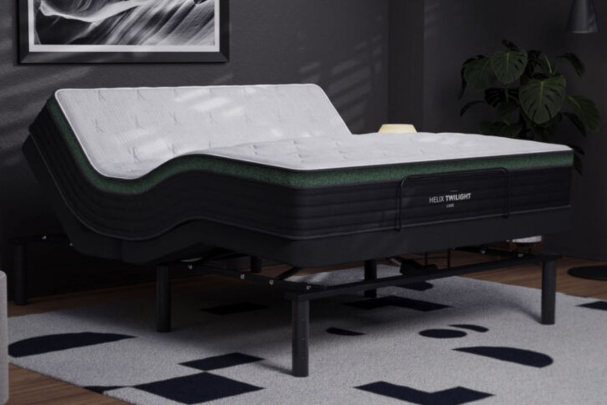 The Helix Twilight Luxe on a adjustable bed frame.