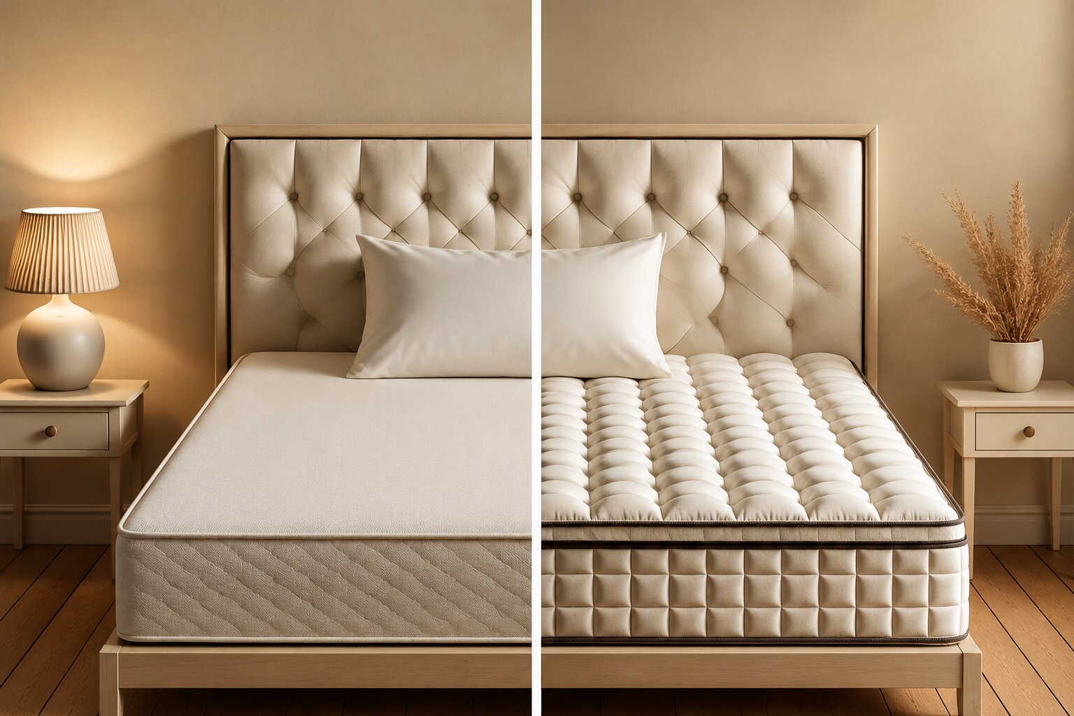 comparison of lightweight and heavyweight queen mattresses on bed frame