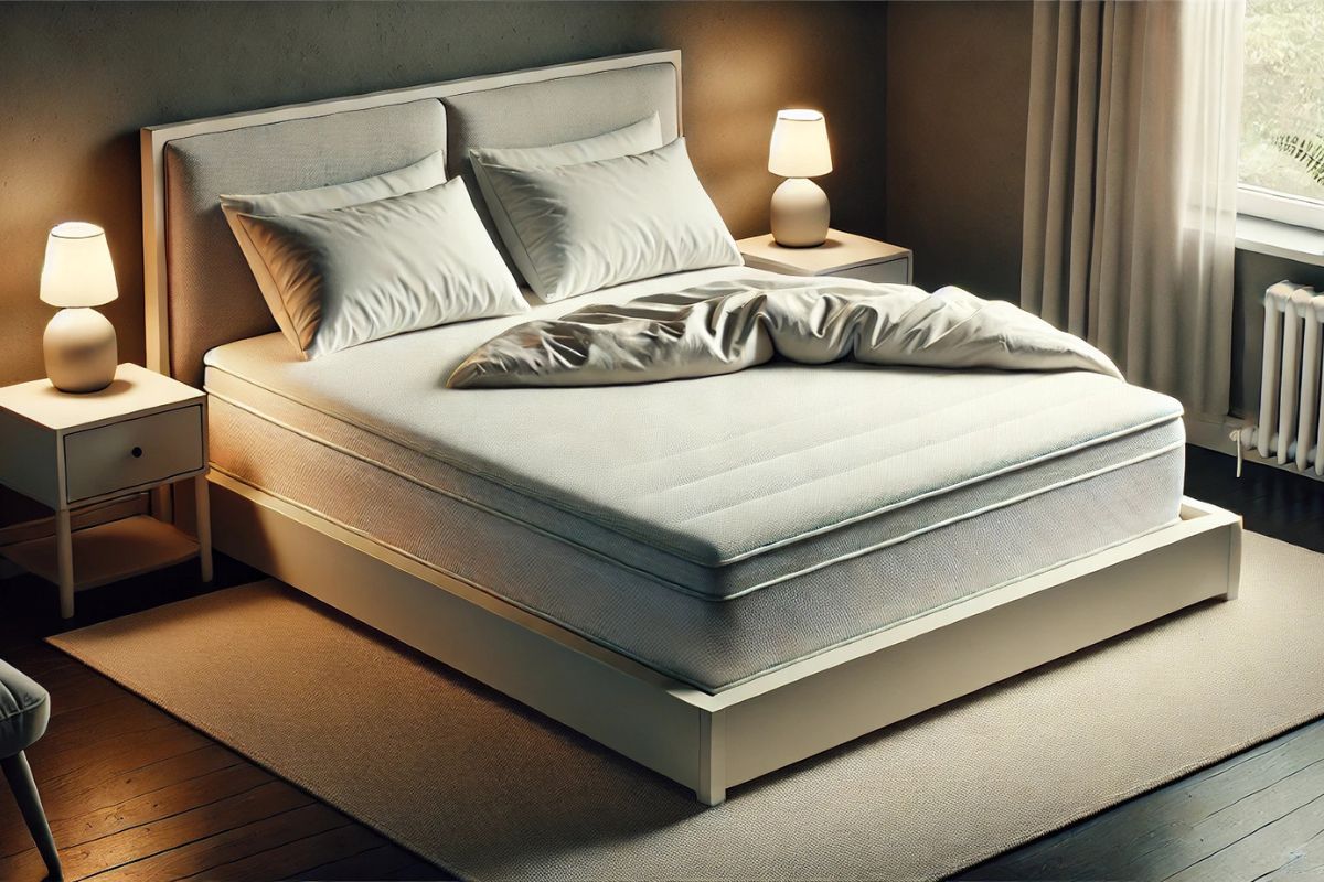 Full size mattress centered on bed frame demonstrating gaps left on a queen size frame