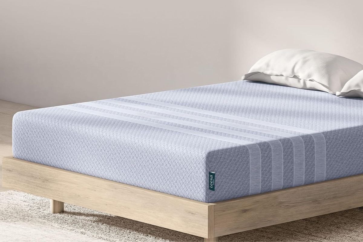 Leesa Studio mattress on a bed frame showing typical setup during the trial period at home