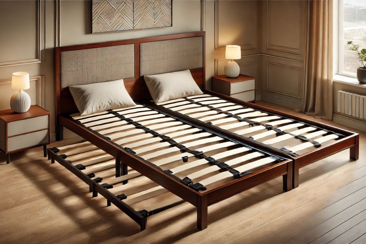 Two Twin Beds Together Make What Size Bed? Bed frame configured for two twin mattresses showing how they create a larger unified bed base