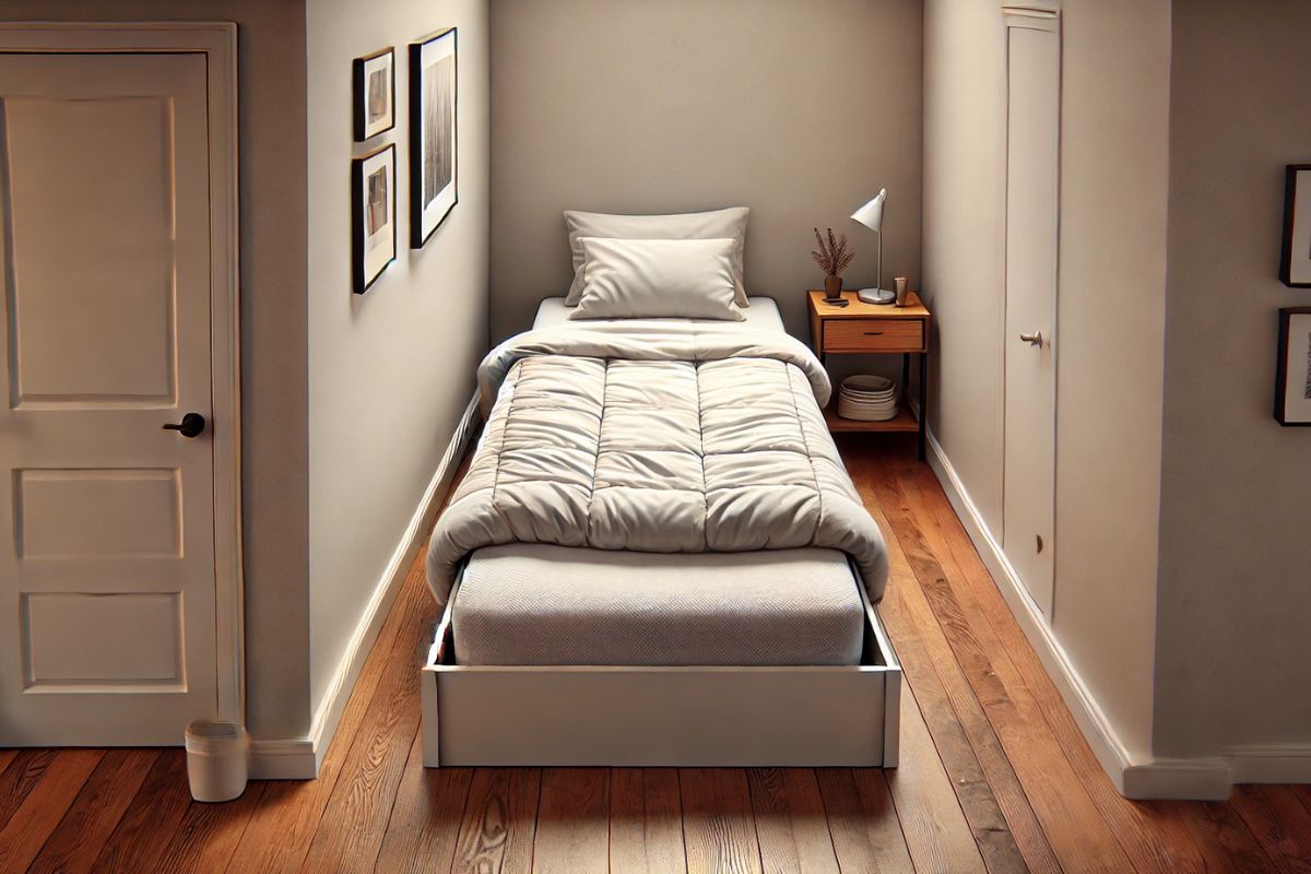 Compact bedroom with a twin XL bed showing ideal setup for small spaces like dorms or apartments