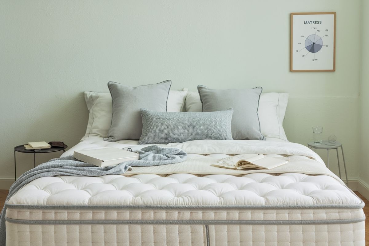 Neutral green bedroom with soft bedding and calming decor illustrating the best soothing bedroom colors for sleep quality