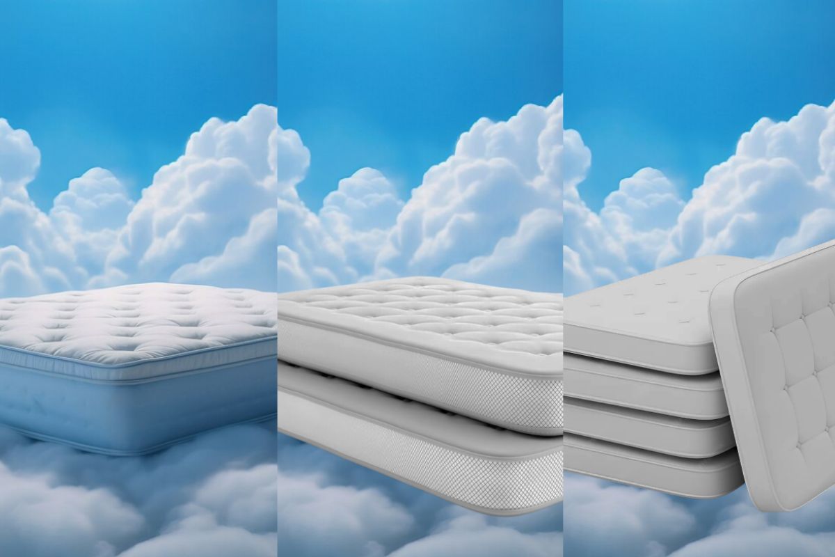 Comparison of plush, medium, and firm mattresses illustrating the differences in softness, support, and overall feel