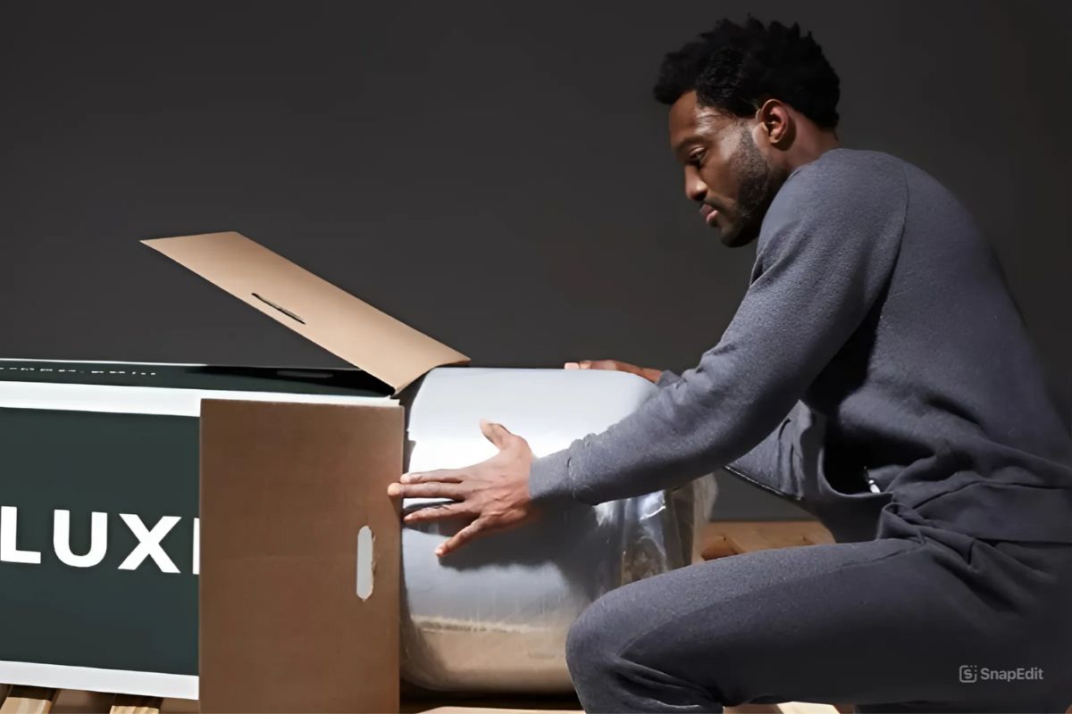 Unboxing Helix Dawn Luxe mattress showing initial setup during return or trial process