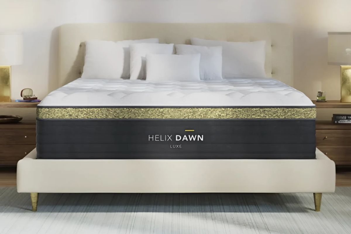 Helix Dawn Luxe mattress set on bed frame showing proper support for warranty protection