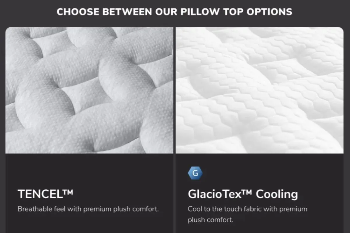 Comparison of Helix Sunset Luxe pillow-top options highlighting cooling cover features and plush comfort choices