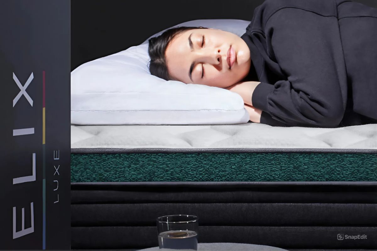 Side sleeper resting on Helix Twilight Luxe mattress demonstrating comfort and non-toxic sleep surface