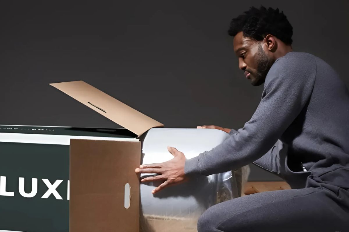 Unboxing Helix Twilight Luxe mattress during return preparation process