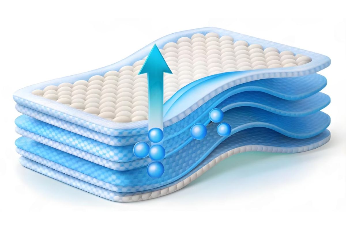 Plush mattress construction diagram showing soft comfort layers and pressure-relieving cushioning materials