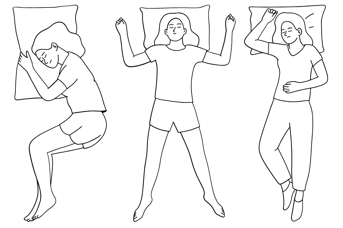 A diagram of different sleeping positons: side, and back.