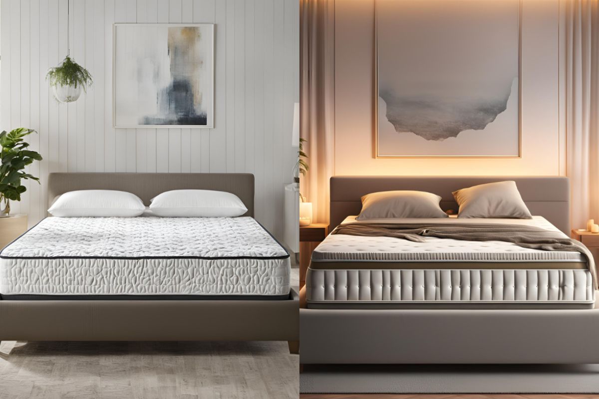 Hand pressing into a plush mattress surface to demonstrate the soft cushioning and contouring feel of plush comfort layers