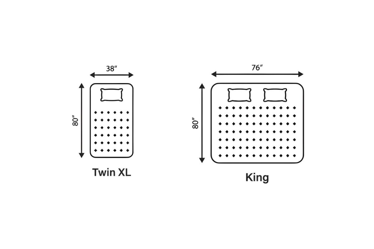 Twin XL vs king mattress size comparison diagram showing dimensions when two twin XL beds are combined