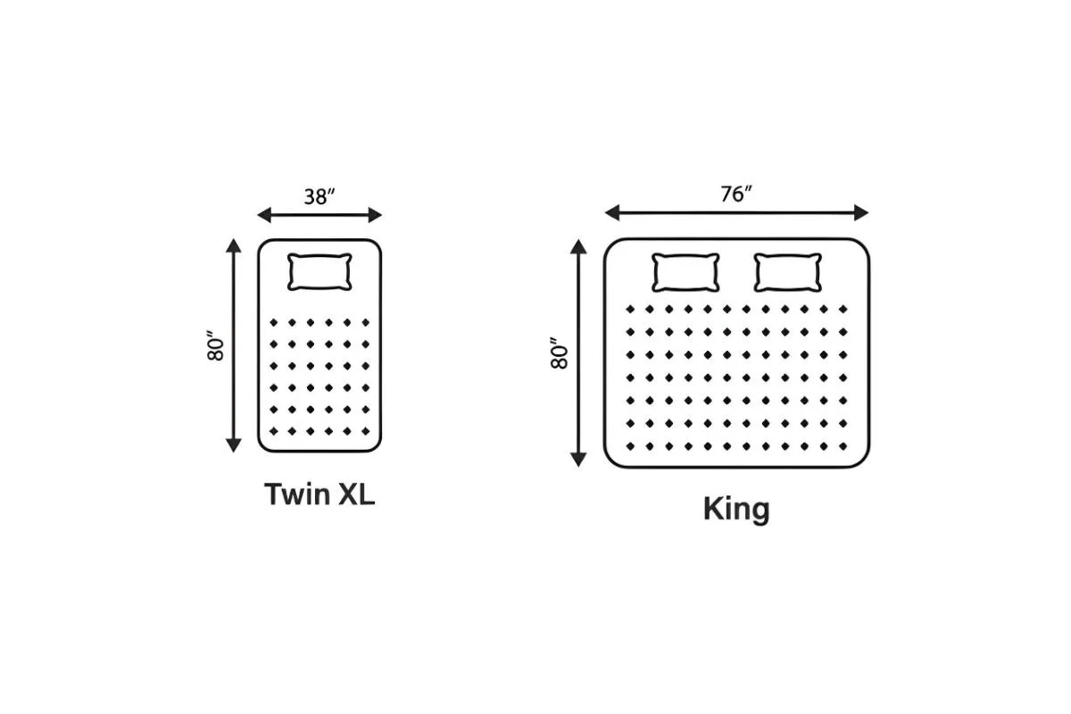 Two Twin XL Beds Together Make What Size Bed? Twin XL vs king mattress size comparison diagram showing dimensions when two twin XL beds are combined