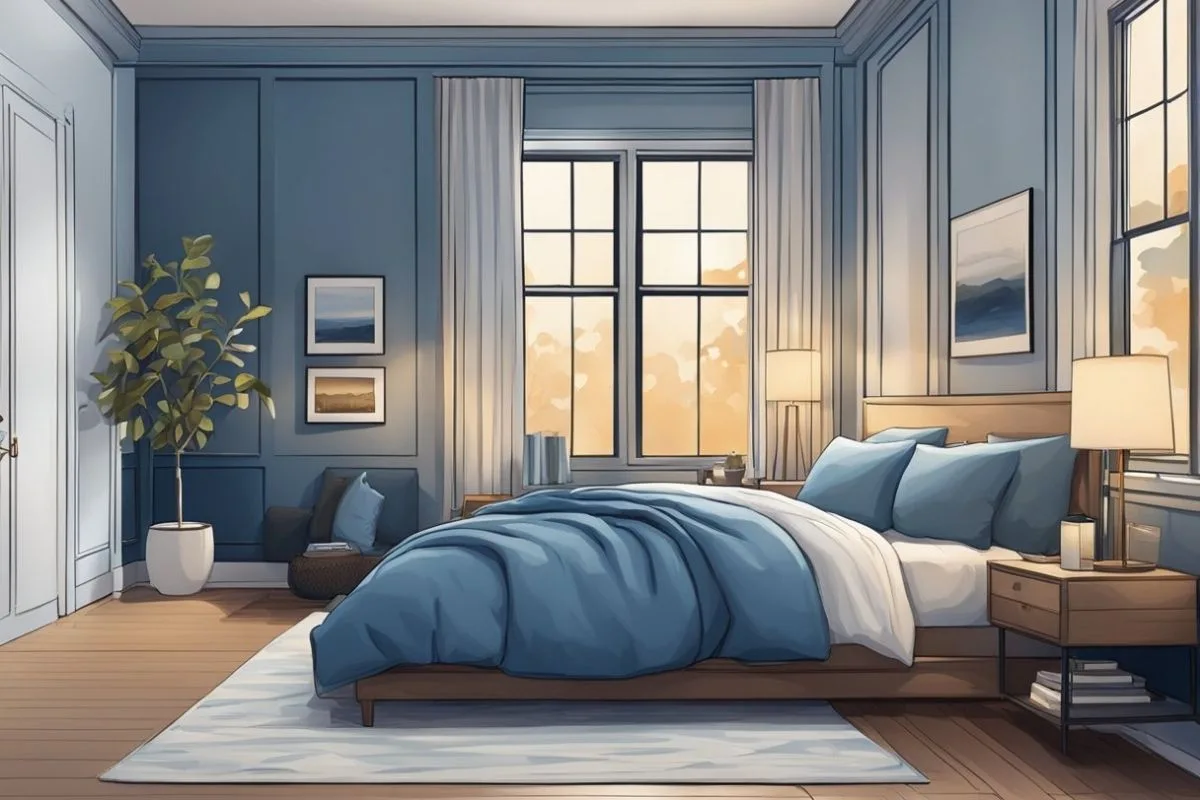 Best Lights for Sleep: What Color Light Helps You Sleep? Cool blue bedroom lighting example showing how certain light colors may affect sleep and nighttime relaxation