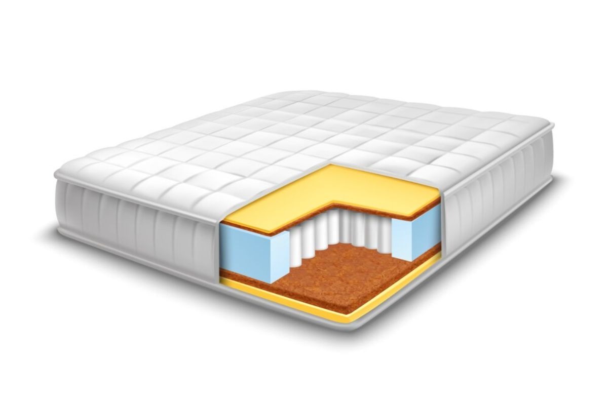 Plush hybrid mattress cutaway showing foam comfort layers and innerspring coils working together for balanced support