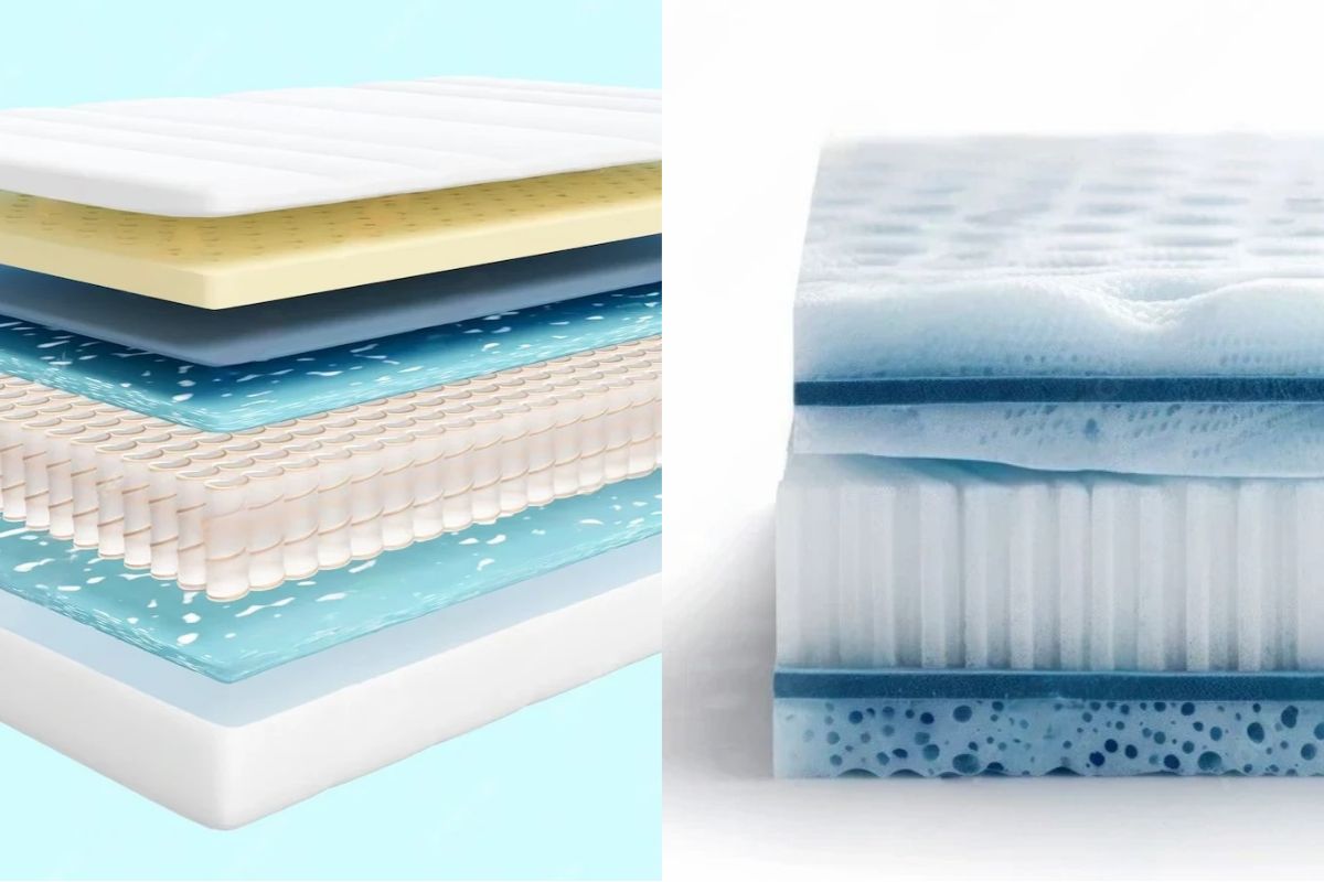 Mattress layer comparison illustrating the structural differences between firm and plush mattress designs