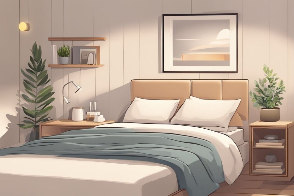 Minimalist bedroom with soft neutral colors illustrating a quiet and distraction-free sleep environment