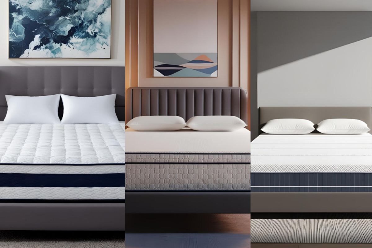 Comparison of soft, medium, and firm mattresses showing different comfort levels and support designs for sleepers