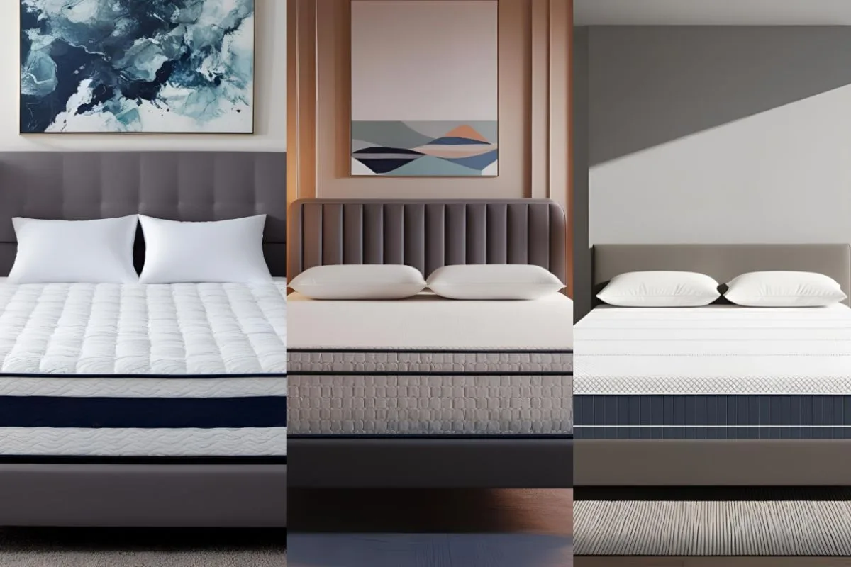 Comparison of soft, medium, and firm mattresses showing different comfort levels and support designs for sleepers
