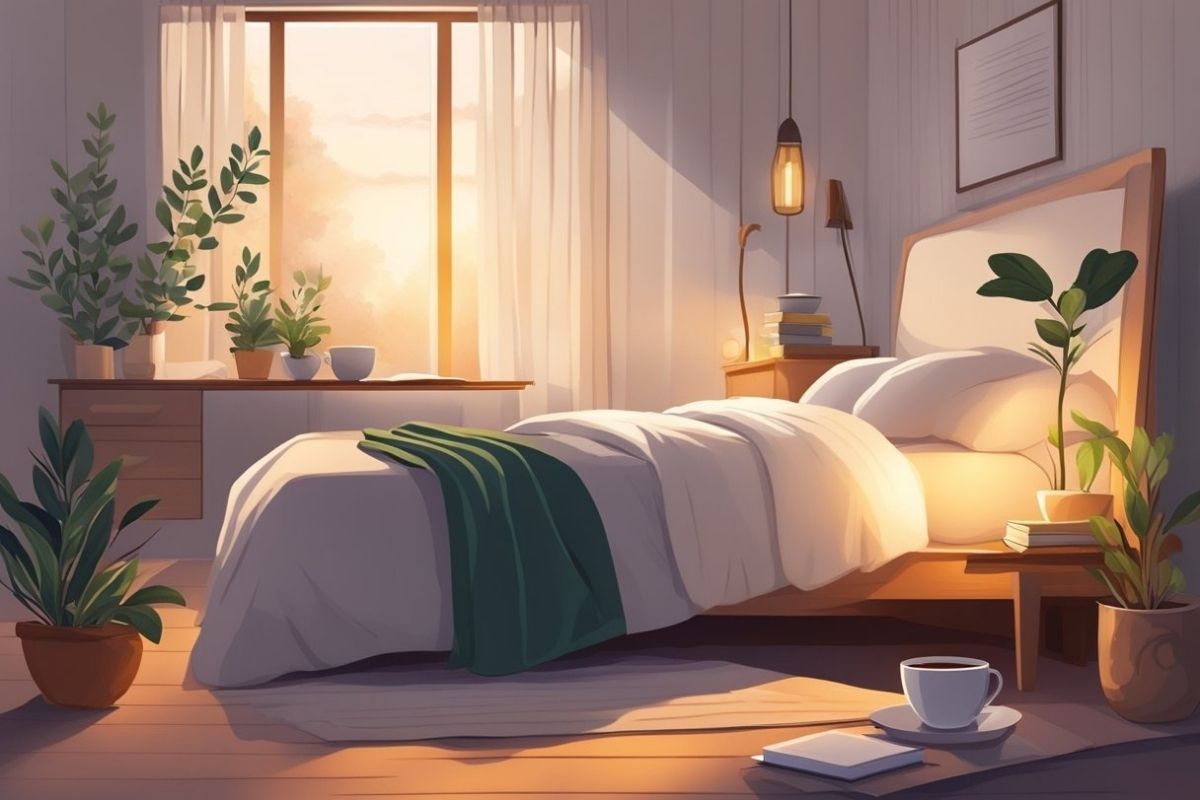 How to Sleep Better: Proven Tips to Improve Sleep Quality Minimal bedroom with warm lighting and relaxing decor showing a comfortable space for restful sleep