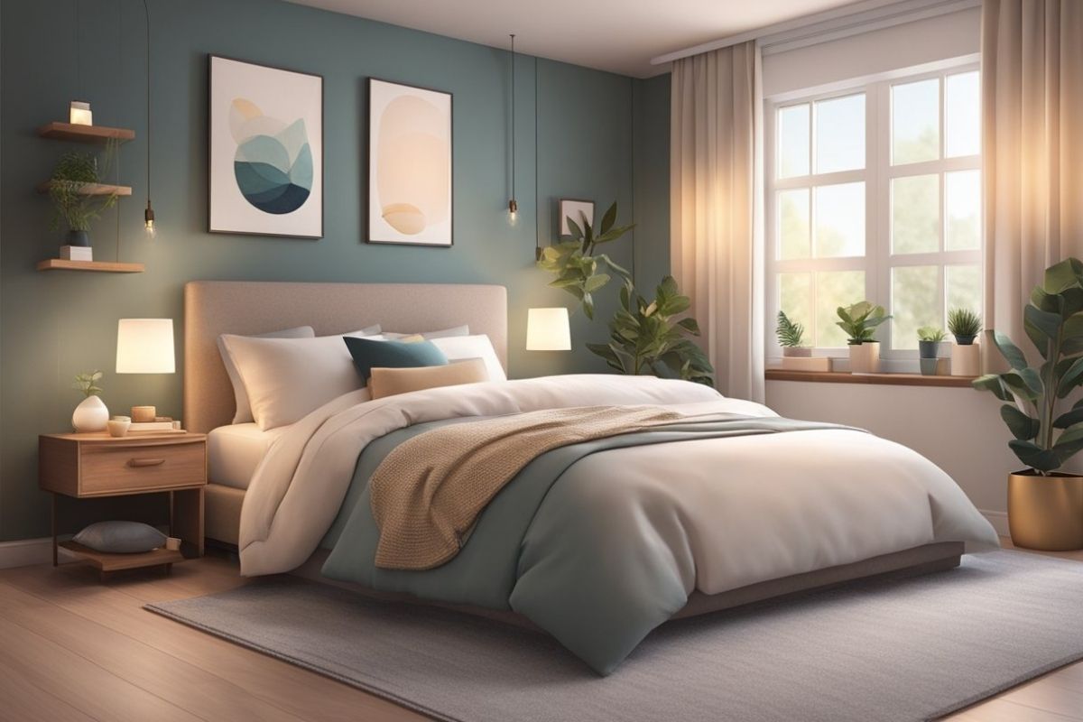 How to Sleep Better: Proven Tips to Improve Sleep Quality Modern calming bedroom with balanced lighting and soft colors representing an ideal environment for better sleep