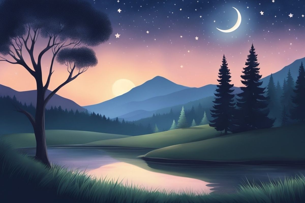 Understanding the Stages of Sleep: Light, Deep, and REM Explained Calm nighttime landscape with moonlight and stars symbolizing deep sleep and relaxation during the sleep cycle