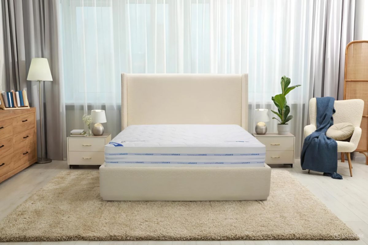 Medium mattress in a modern bedroom showing balanced comfort and support for combination sleepers