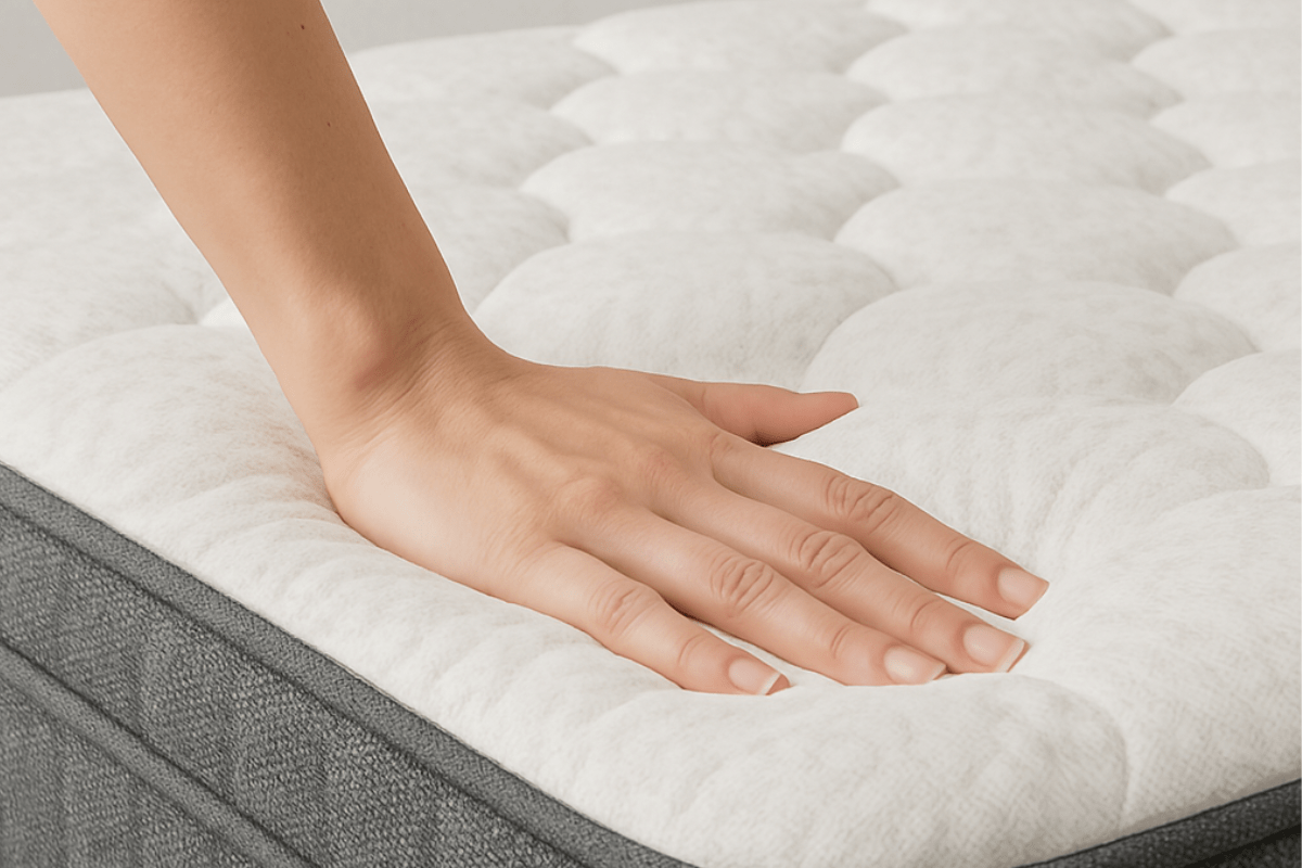 Hand Pressing Into a Medium Firm Mattress what does medium firm mattress feel like