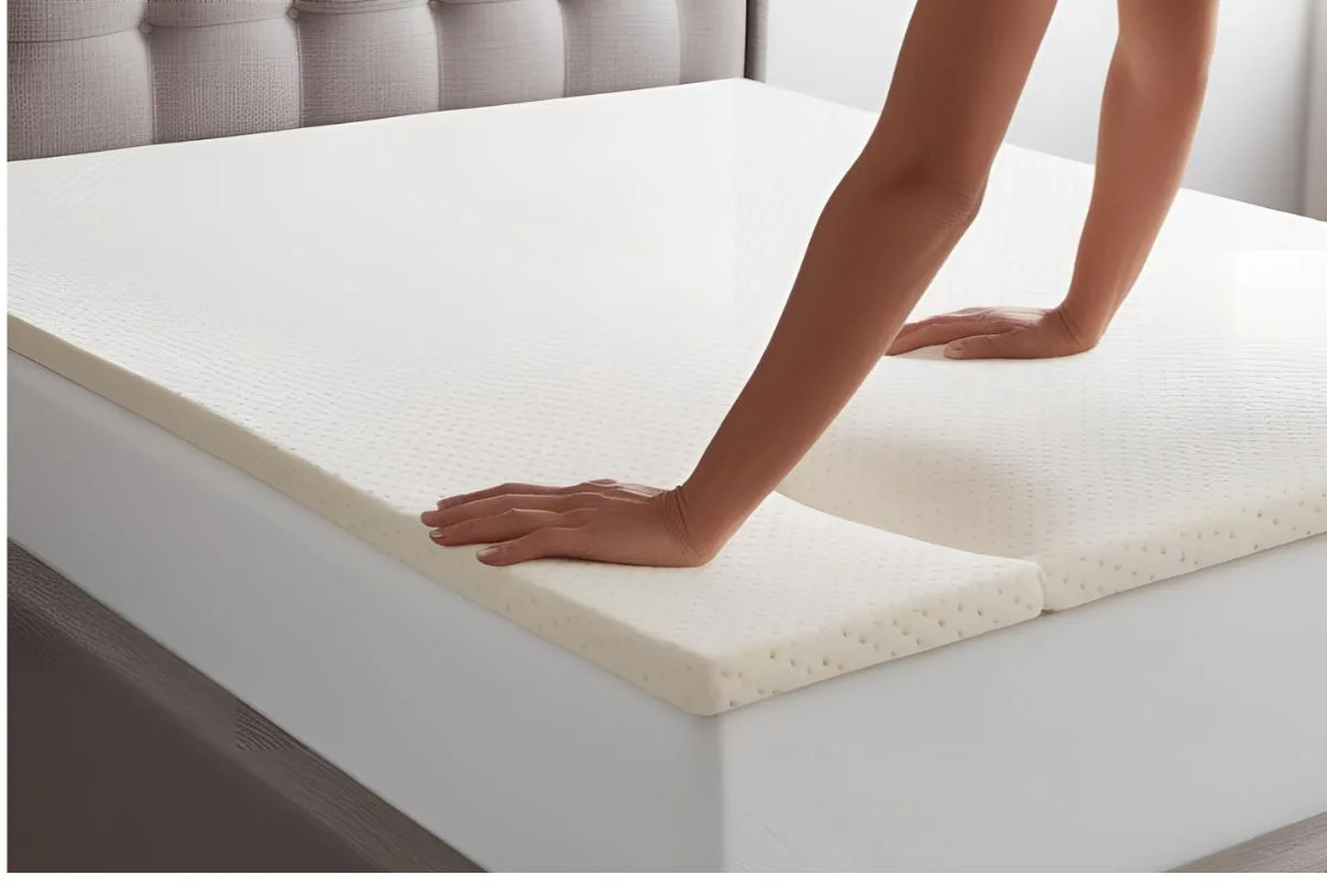Memory foam mattress topper being tested for firmness and support to improve overall mattress comfort