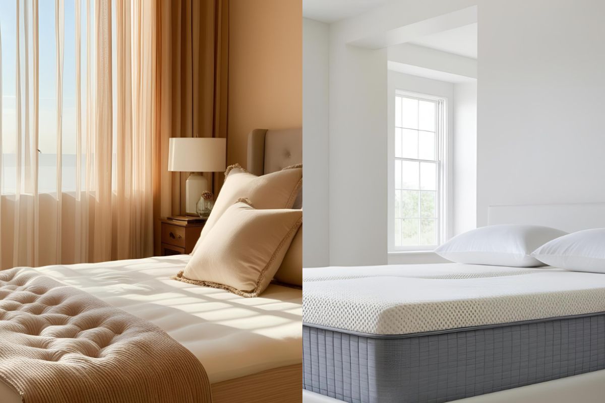Comparison of soft and firm mattresses showing differences in comfort, cushioning, and support levels for different sleep needs