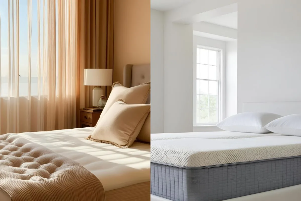 Comparison of soft and firm mattresses showing differences in comfort, cushioning, and support levels for different sleep needs