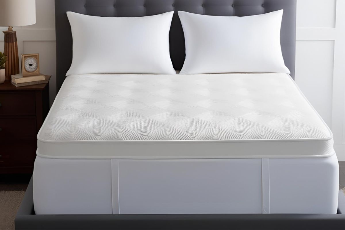 Firm mattress topper installed on a soft bed to improve mattress support and sleeping comfort